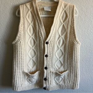 Vintage Cable Knit Sweater Vest Made in Ireland 100% Wool Cottagecore Winter